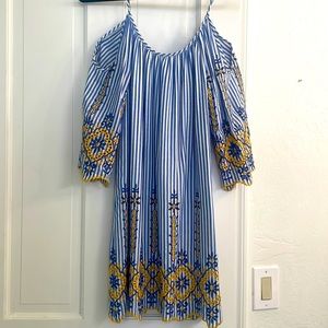 Cotton striped cutout shoulder dress